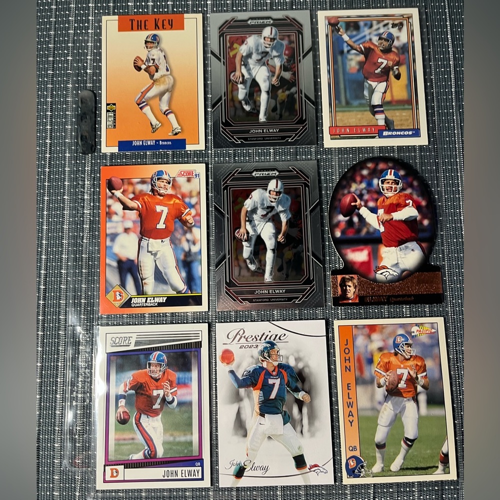 🏈 John Elway NFL National Football League Sports Trading Cards, Qty 9, Lot #3